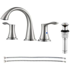 Parlos Brushed Nickel 3-Hole Bathroom Faucet Set & Pop-Up Drain & Supply Lines